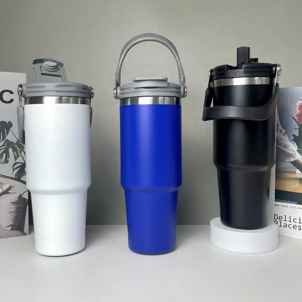 Ly giữ nhiệt Inox 900ml có quai (Trắng)