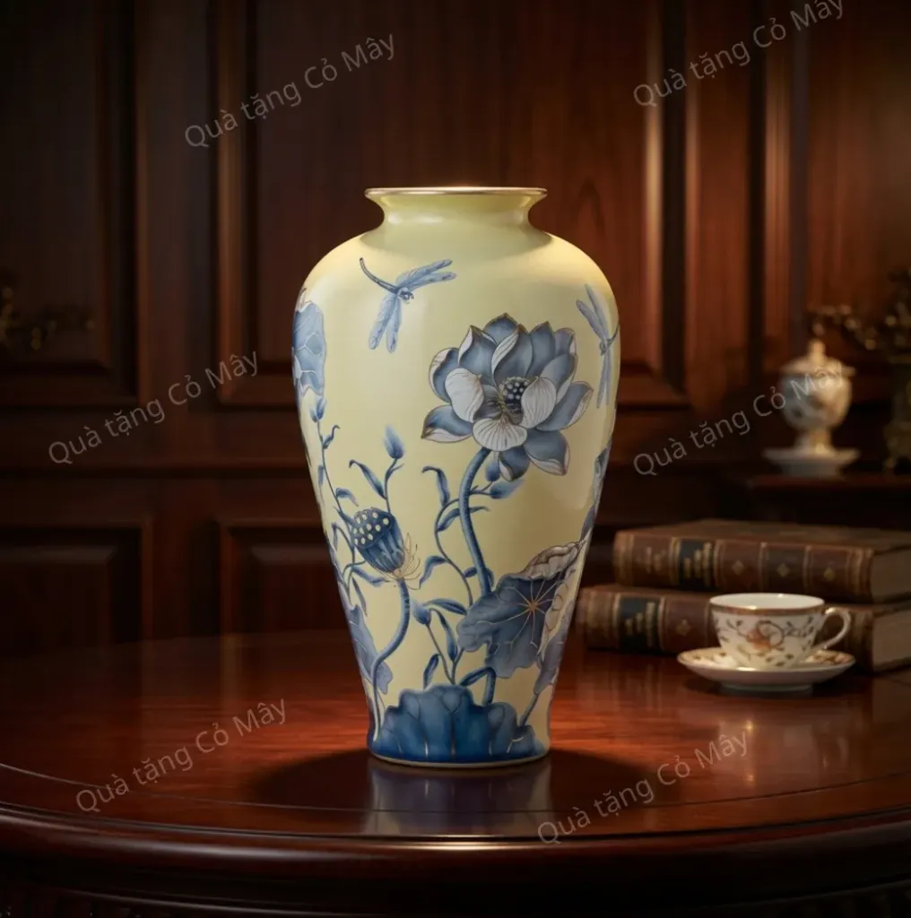Bình hoa Minh Long 40 cm - Sen Nền Vàng