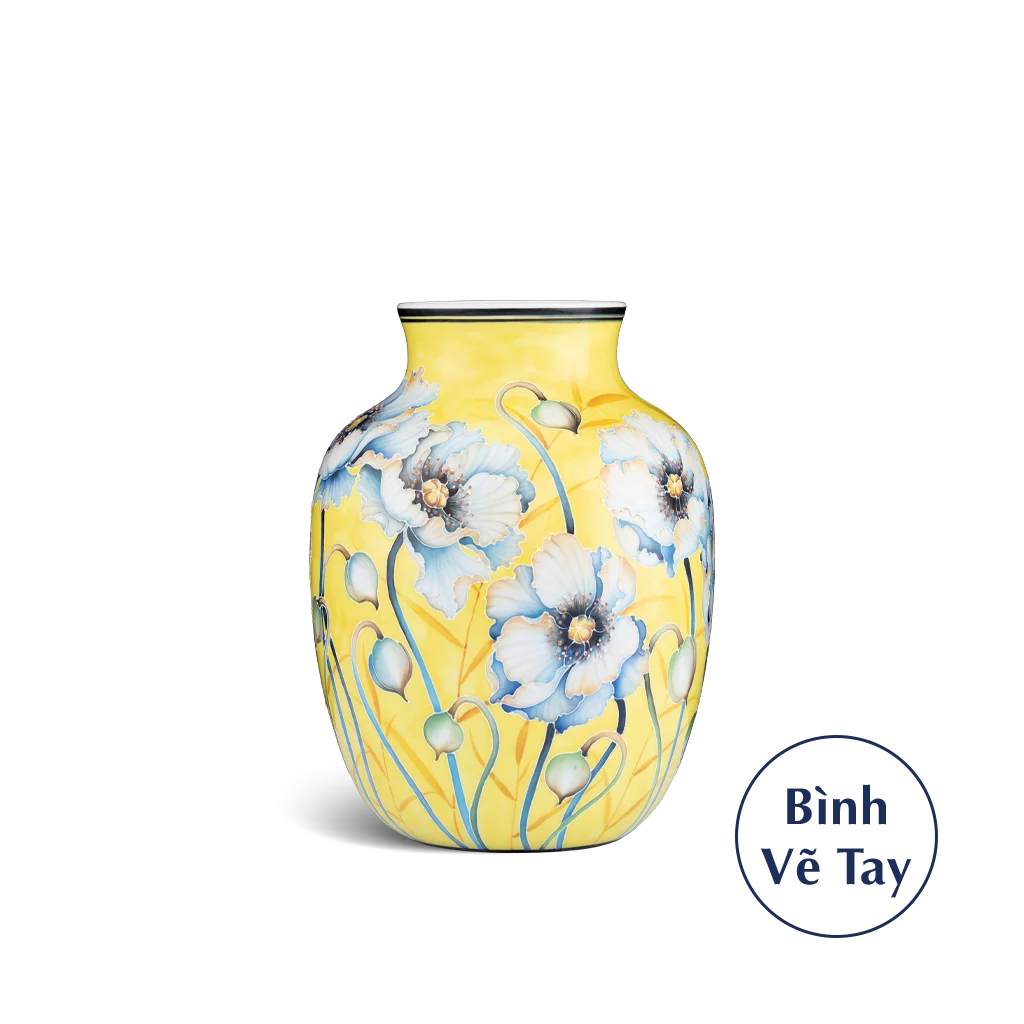 Bình hoa Minh Long 26 cm - Hoa Anh Túc Nền Vàng