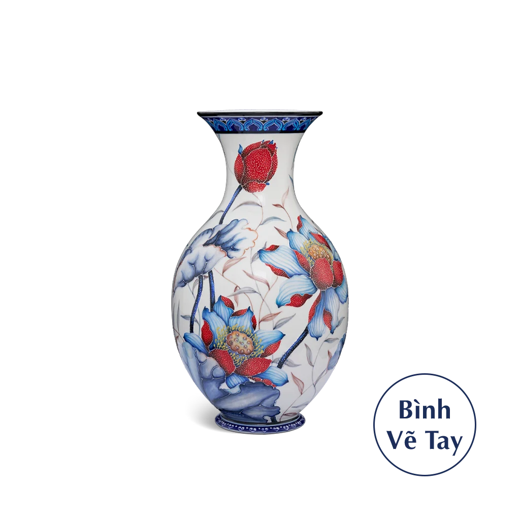 Bình hoa Minh Long 41 cm - Sen Cobalt Đỏ
