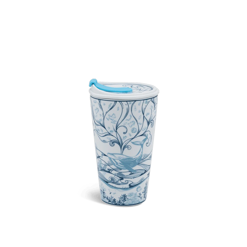 Ly sứ dưỡng sinh Minh Long 0.48 L (K1) + Nắp ống hút - Biển Xanh