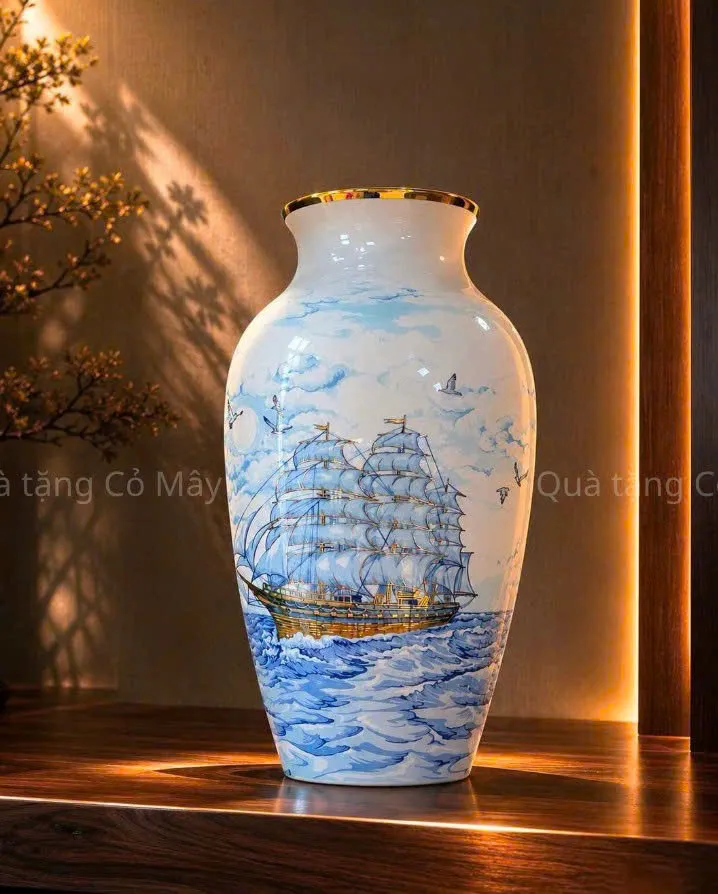 Bình hoa Minh Long 27 cm - Thuận Buồm 2 - Trang Trí Vàng