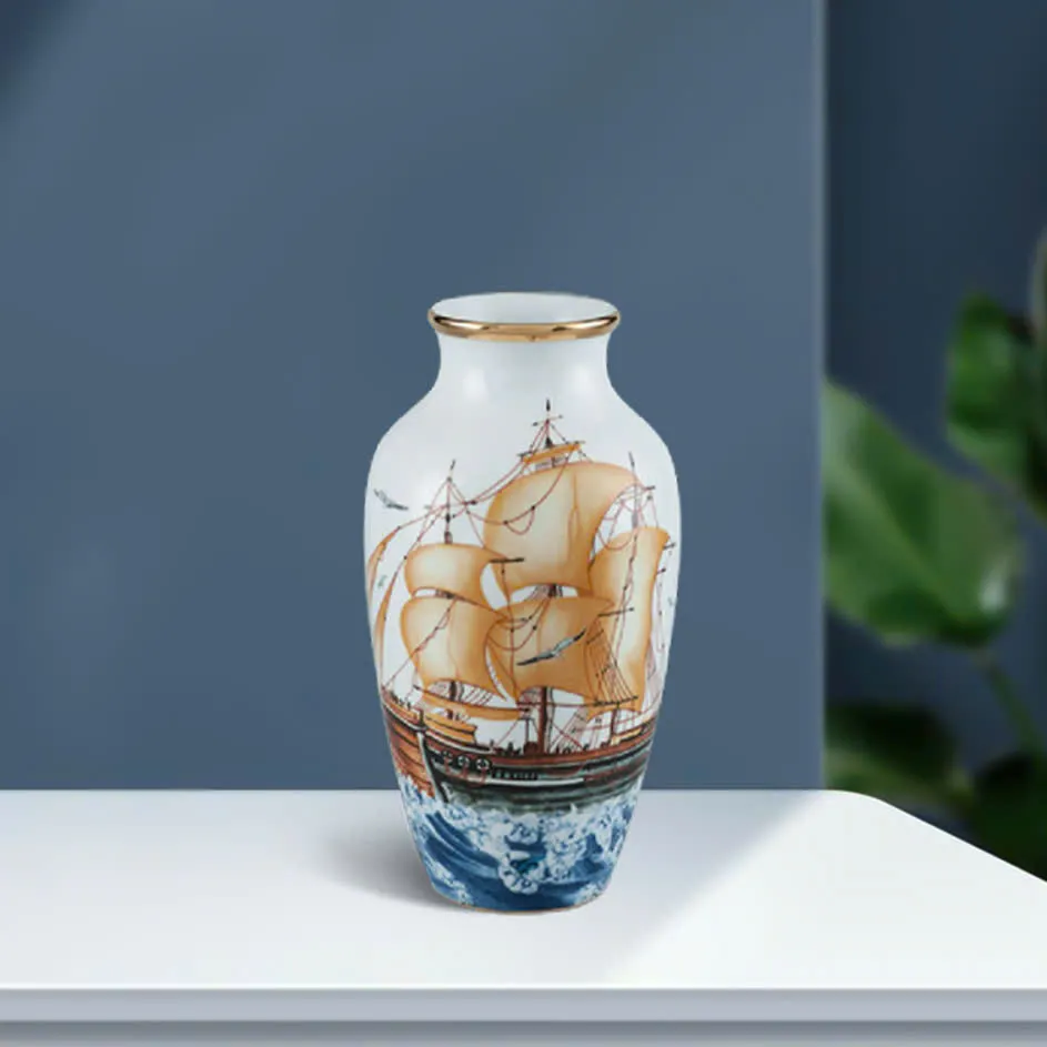 Bình Hoa Gốm Sứ Thuận Buồm - Trang Trí Vàng - 27 cm