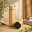Bình giữ nhiệt Vỏ Tre 450ml - Quai Inox  - In logo doanh nghiệp