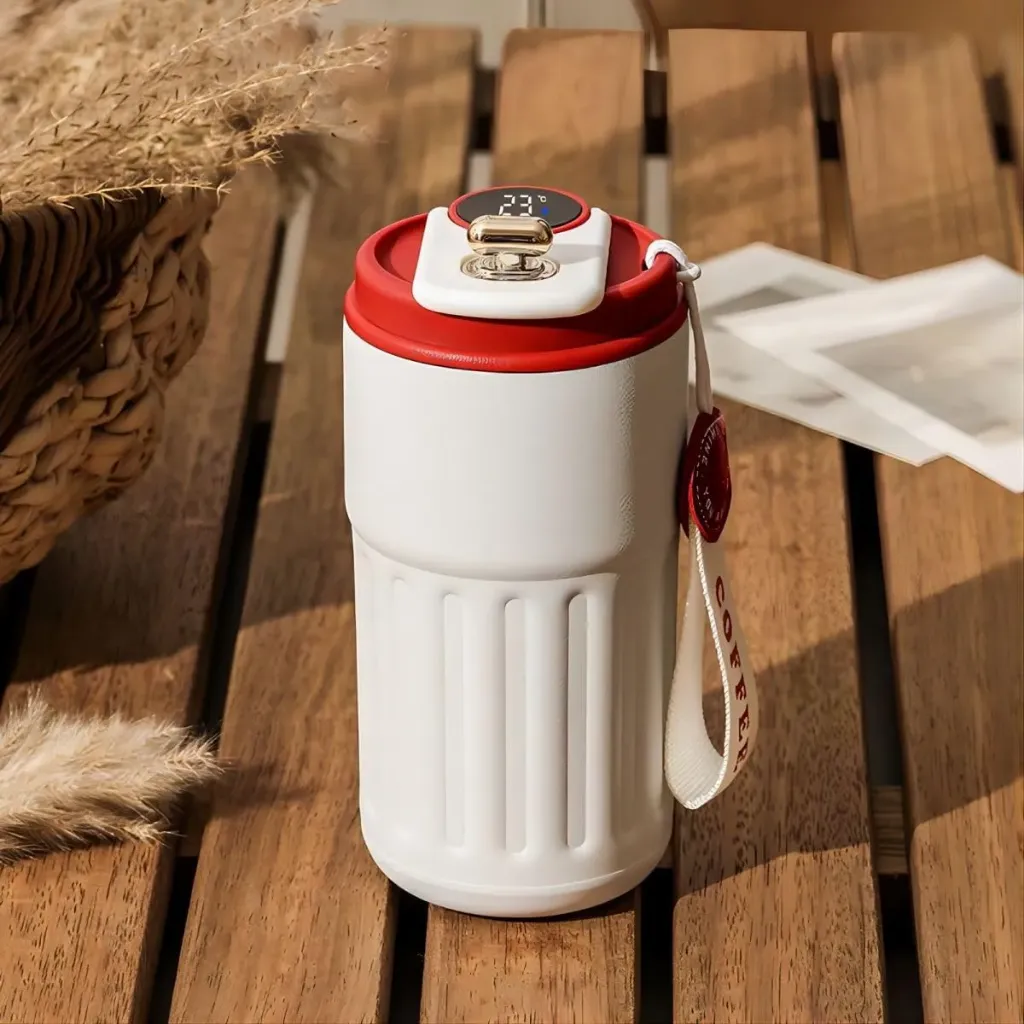 Ly giữ nhiệt Inox - Nắp LED hiển thị nhiệt độ 450ml (Kem Nắp Đỏ)