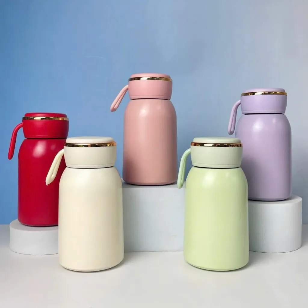 Bình giữ nhiệt Mini Inox 360ml – Viền Vàng Gold
