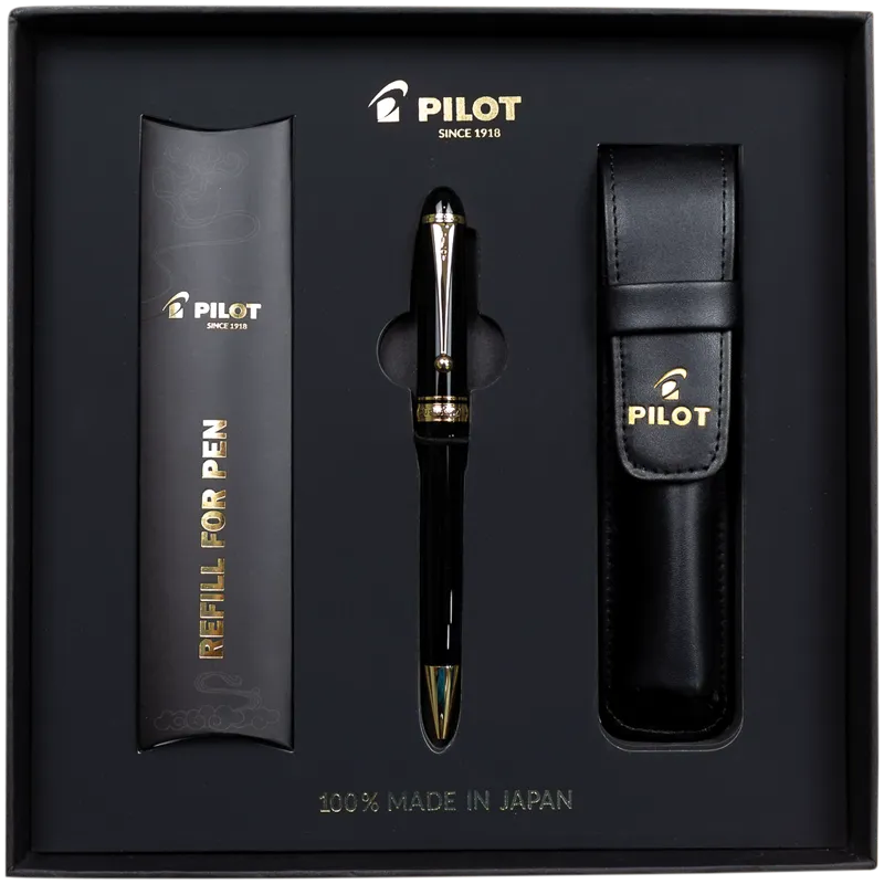 Bút Bi Pilot Custom 74 mạ Vàng 14k + Hộp giftset (Đen)