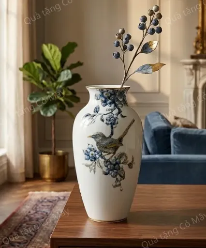 Bình hoa Minh Long 27 cm - Chích Chòe & Quả Quất - Cobalt Vàng