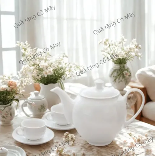 Bộ trà Minh Long - Camellia - Trắng