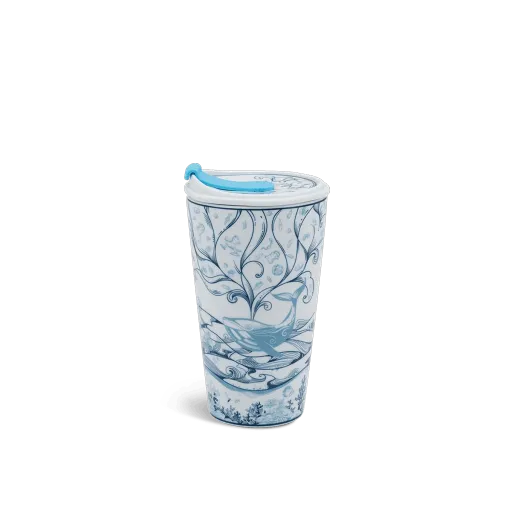 Ly sứ dưỡng sinh Minh Long 0.48 L (K1) + Nắp ống hút - Biển Xanh