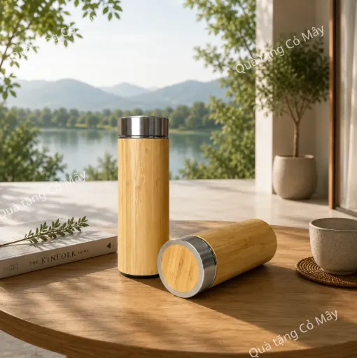 Bình Giữ Nhiệt Vỏ Tre 450ml In Logo Doanh Nghiệp