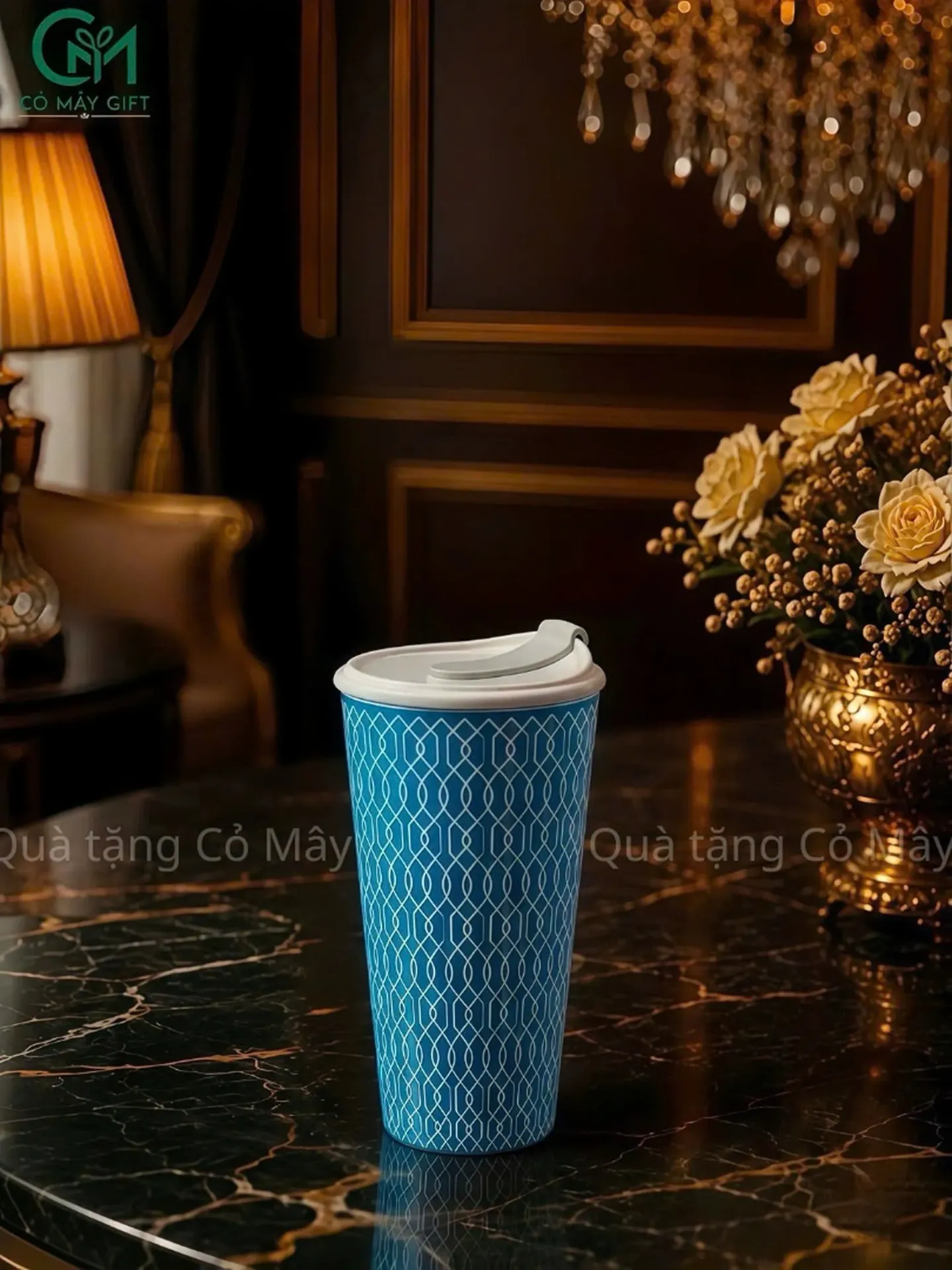 Ly Sứ Dưỡng Sinh 0.48L + Nắp Ống Hút K1-INDIGO