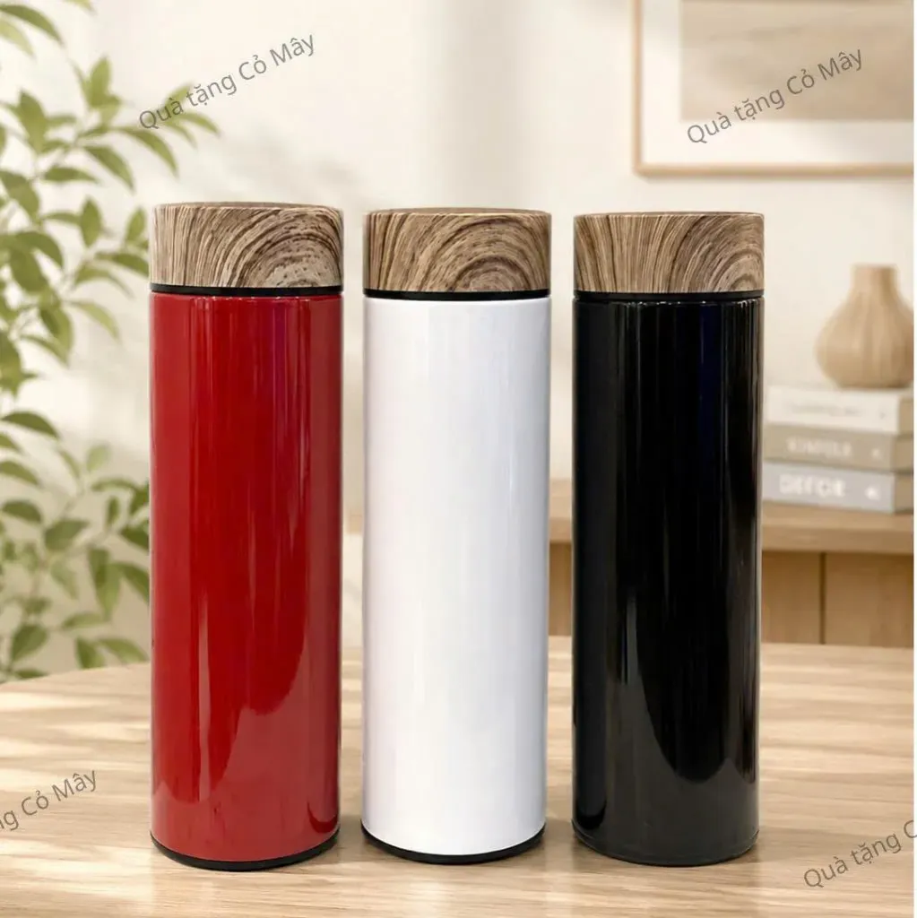 Bình Giữ Nhiệt Inox Nắp Gỗ 500ml In Logo Doanh Nghiệp
