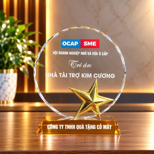 Kỷ niệm chương Pha Lê - Hình tròn phối Sao Vàng